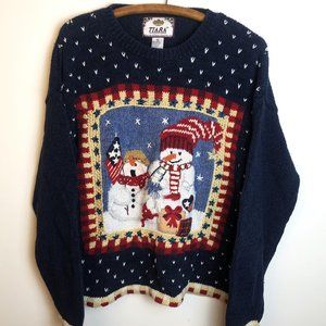 Y2K Cotton Blend Christmas Novelty Patriotic Snowman Sweater XL
